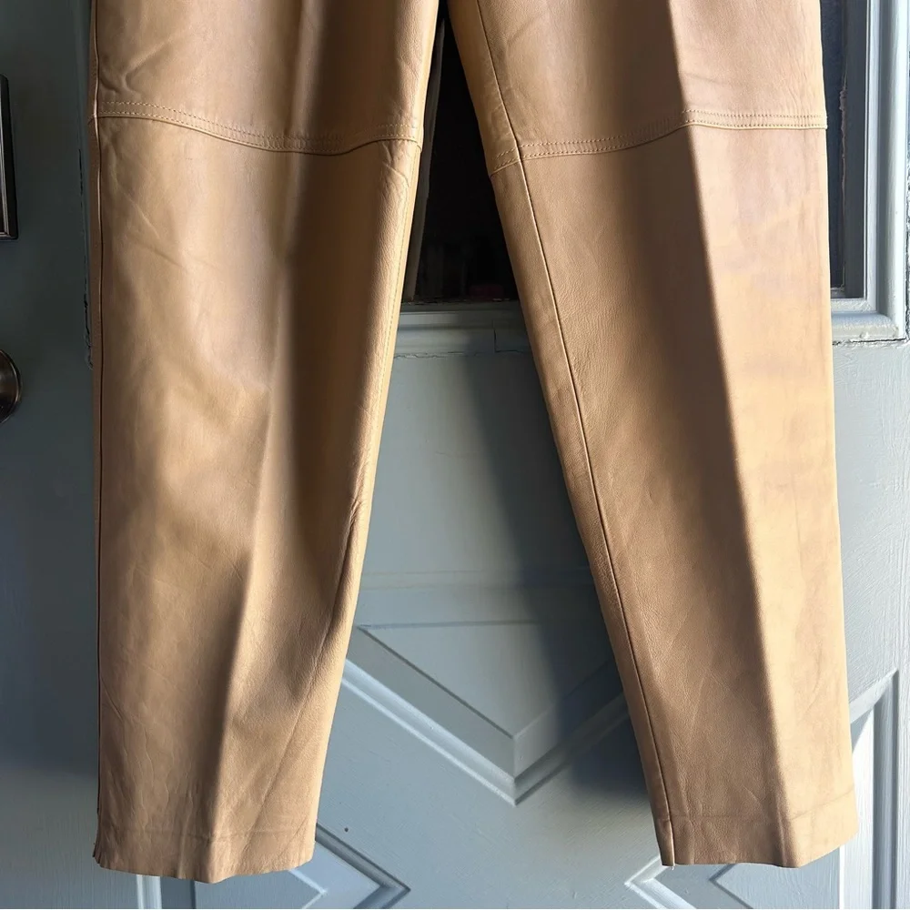 Vintage 80s Together Sheep Nappa Genuine Leather Straight Leg Pants Beige Tan 14